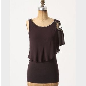 Anthropologie Yoana Baraschi Tasman Bay one Shoulder Purple Beaded Top